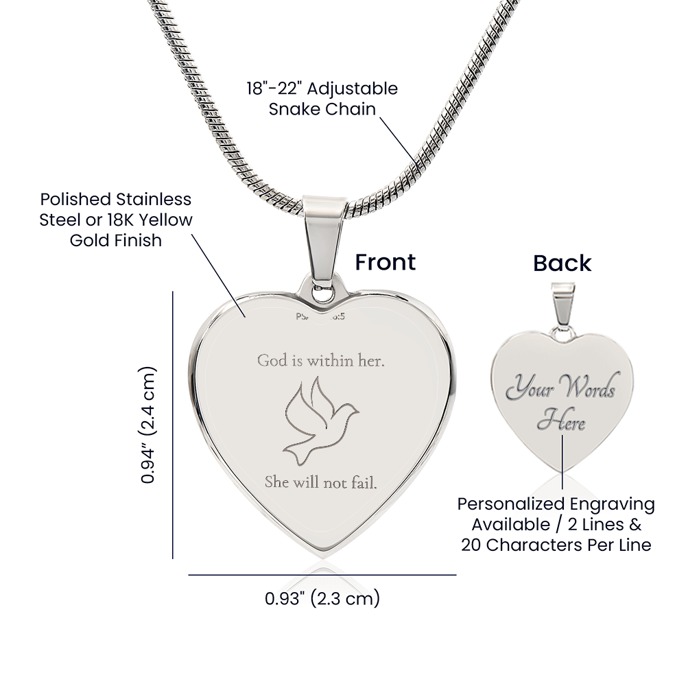 Personalized Dove Heart Necklace with Scripture – Psalm 46:5 Christian Jewelry Gift