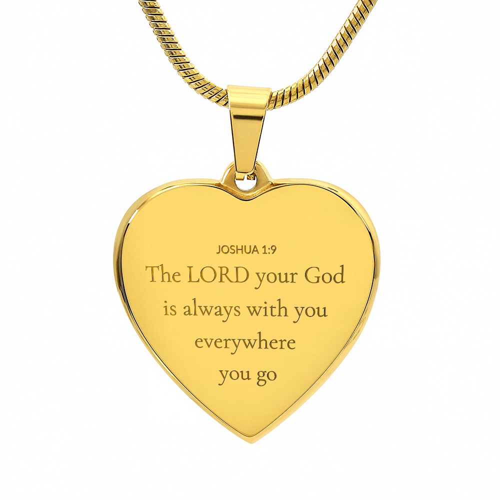 Personalized Engraved Heart Necklace with Scripture – Joshua 1:9 Christian Jewelry Gift. A meaningful Christian jewelry gift reminding you the Lord is always with you.