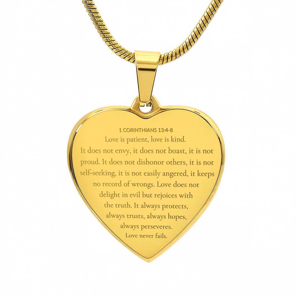 Personalized Engraved Heart Necklace with Scripture – 1 Corinthians 13:4-8 Christian Jewelry Gift