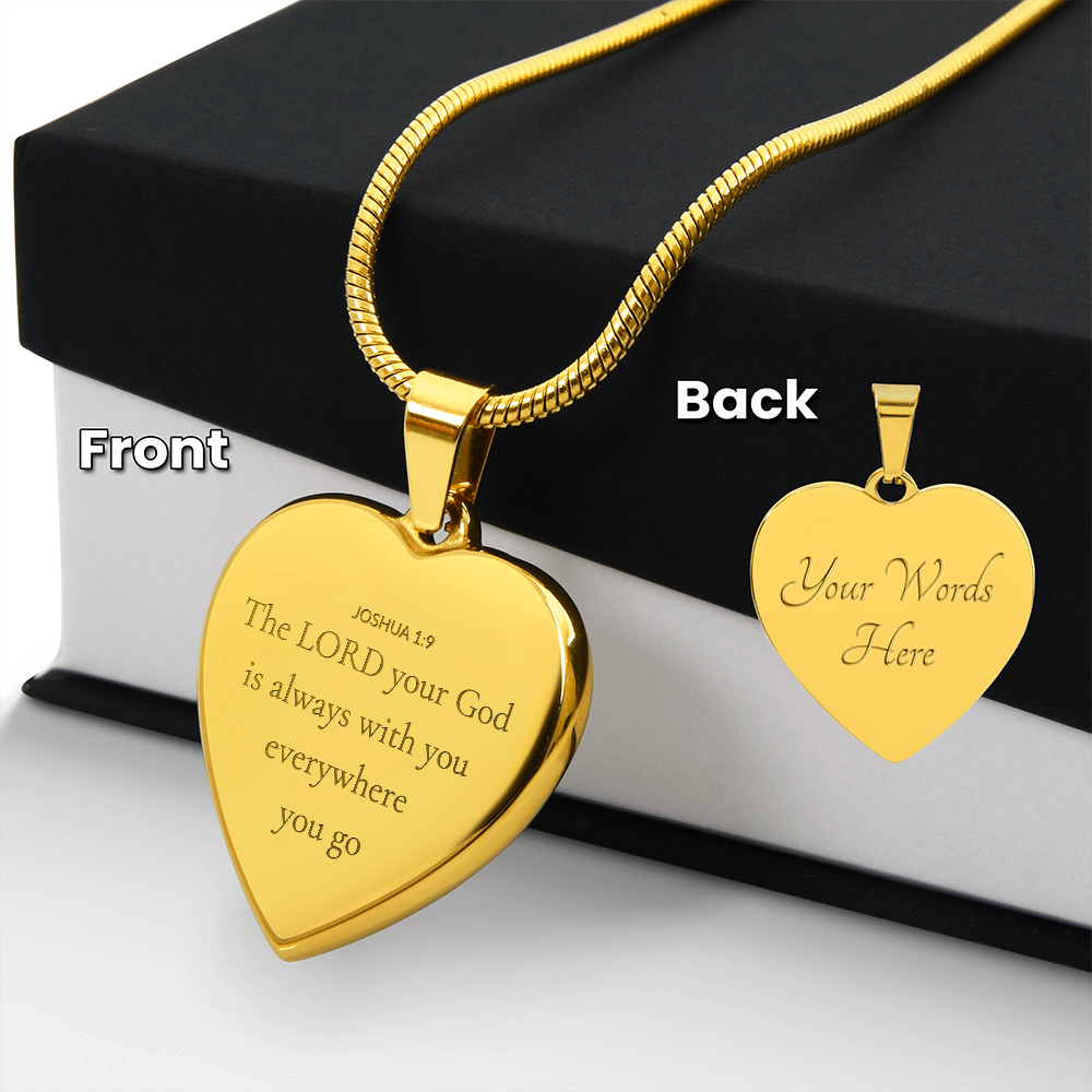 Personalized Engraved Heart Necklace with Scripture – Joshua 1:9 Christian Jewelry Gift. A meaningful Christian jewelry gift reminding you the Lord is always with you.
